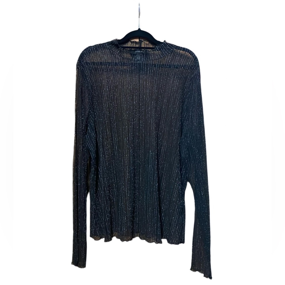 F21 Sheer Lettuce Hem Top - Black - Size 3X